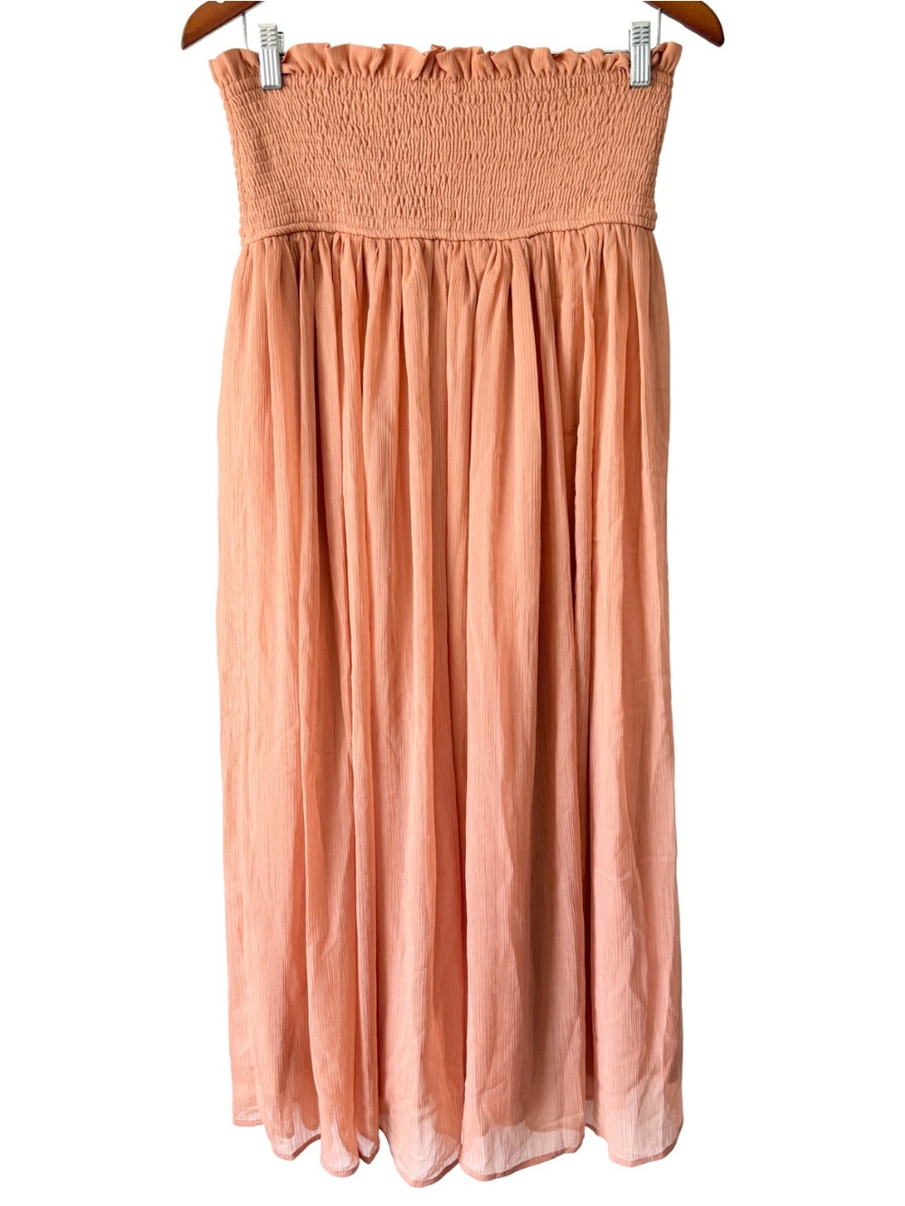 Anthropologie Womens Smocked Maxi Skirt Small Orange Ruffle Salmon Peach Summer